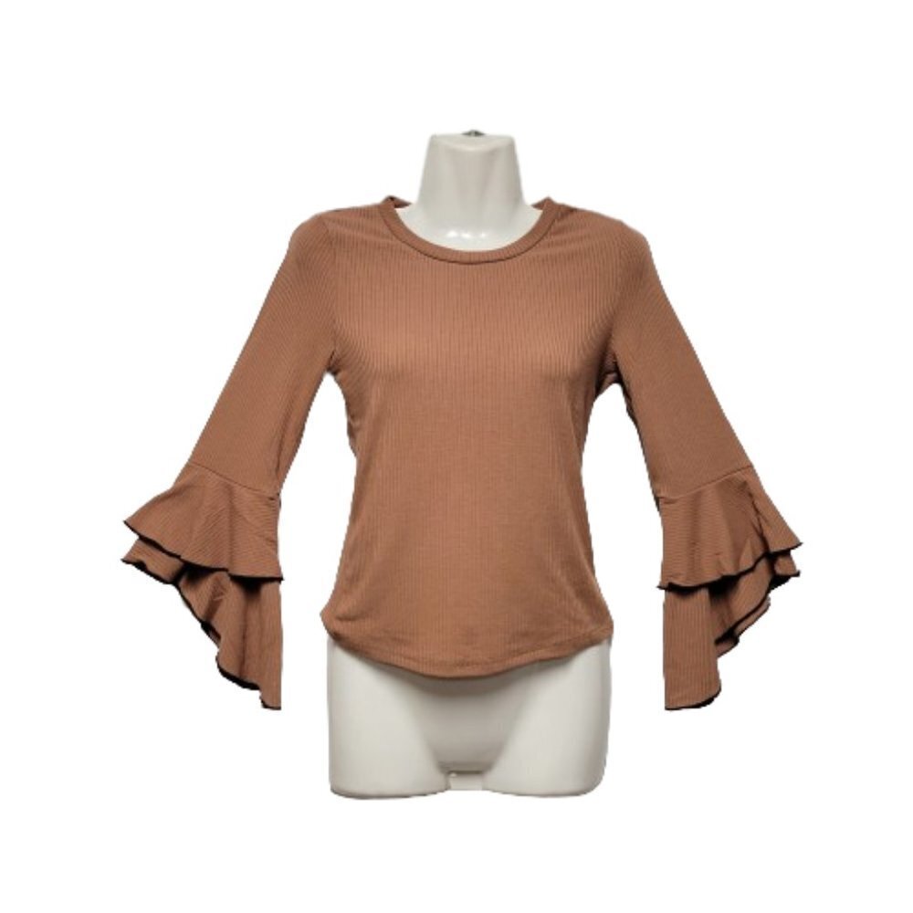 BROWN Long Sleeve Top Ruffled Bell Sleeves Top Size XS/S
